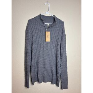 Askdeer Men's Crewneck Pullover Sweater 1/4 Zip Cable Knit Classic Gray XL